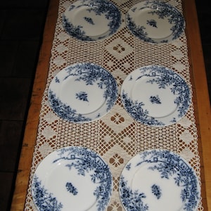 6 hermosos platos vintage franceses de estilo Ter De Fer en azul y blanco ~ Badonviller ~ Patrón de rosas ~ Marcado TF ~ Década de 1800