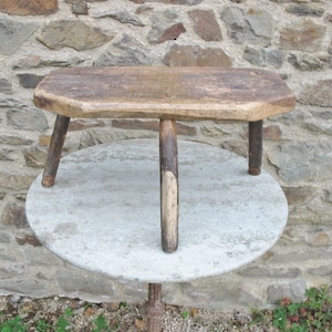 A Good Sturdy Vintage French Three Legged Rustic/Folk Art/ Farmhouse Wooden Milking Stool / Small Side Table