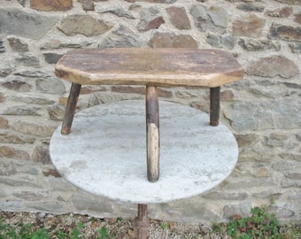 A Good Sturdy Vintage French Three Legged Rustic/Folk Art/ Farmhouse Wooden Milking Stool / Small Side Table