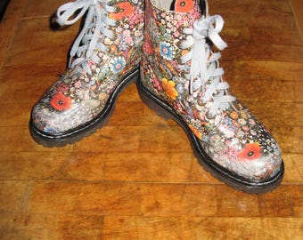 Pair of  Vintage Dr Martens Style Leather Flowery Boots ( Buggy Boots) ~ UK Size 4, EU Size 37, US Size W 61/2 ~ Made in France ~ Pre Worn