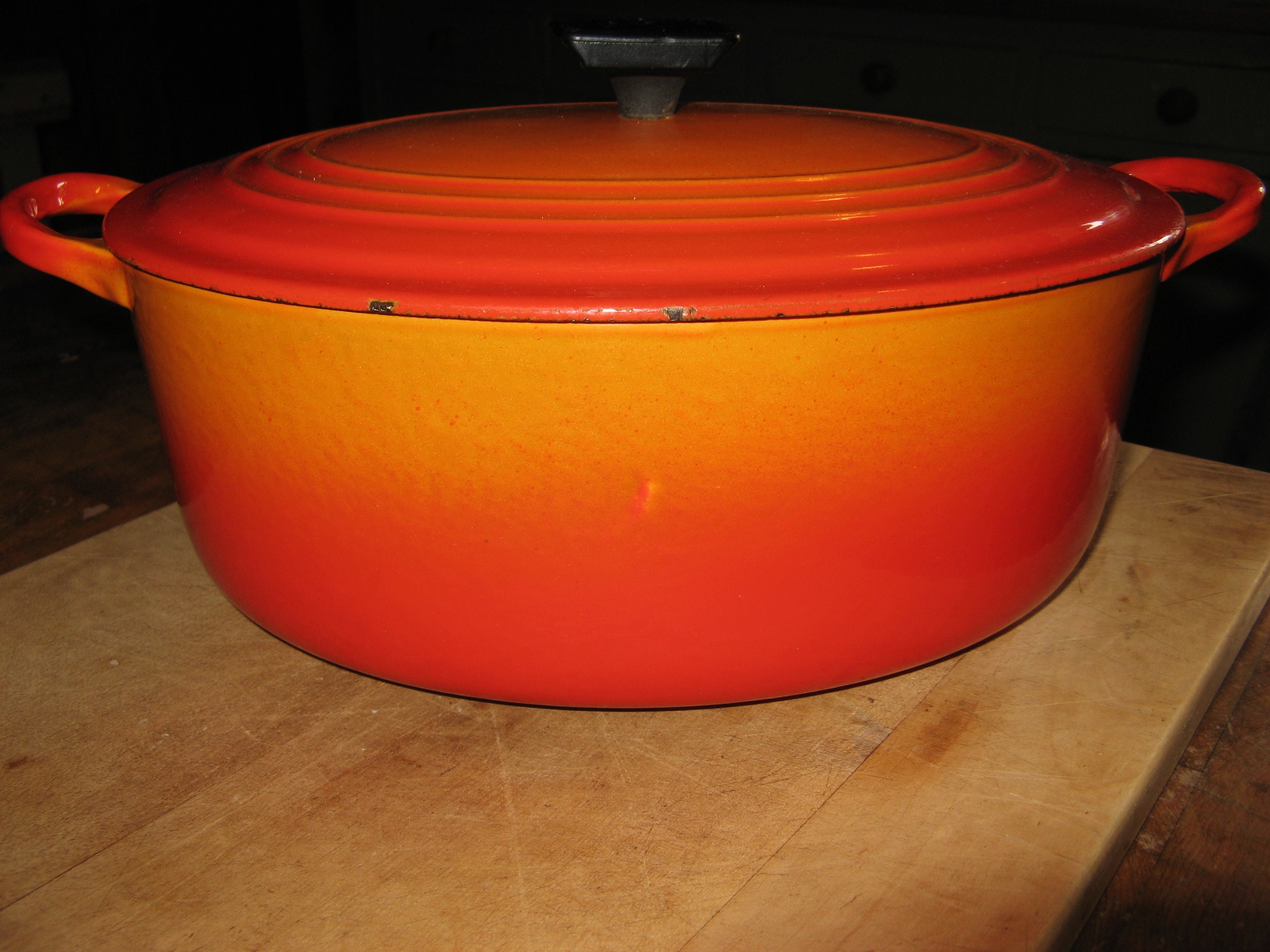 Vintage 1950s Le Creuset Flame Orange Size A Oval Dutch Oven 1.5