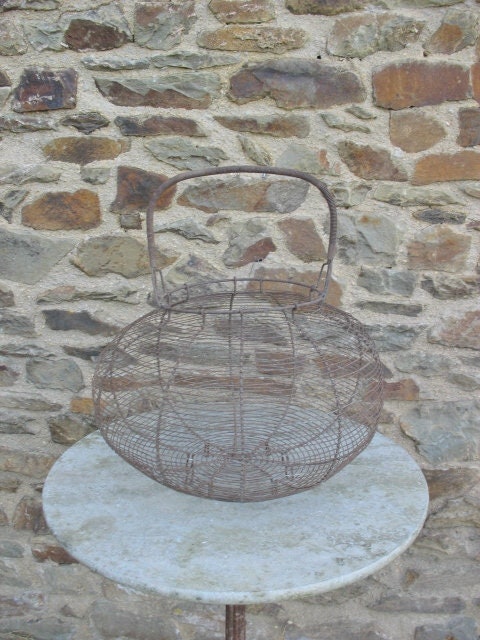 A Rare  Extra Large Vintage French  Wire Duck / Goose  Egg Basket ~ Farmhouse kitchen / Country Kitchen ~ 1940's
