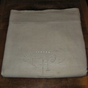 A Vintage French  Pure Linen Sheet With Ladder Edge & Hand Embroidered Monogram  "TR " ~ 290 cm  x 210 cm ~ 114 "  x  82"