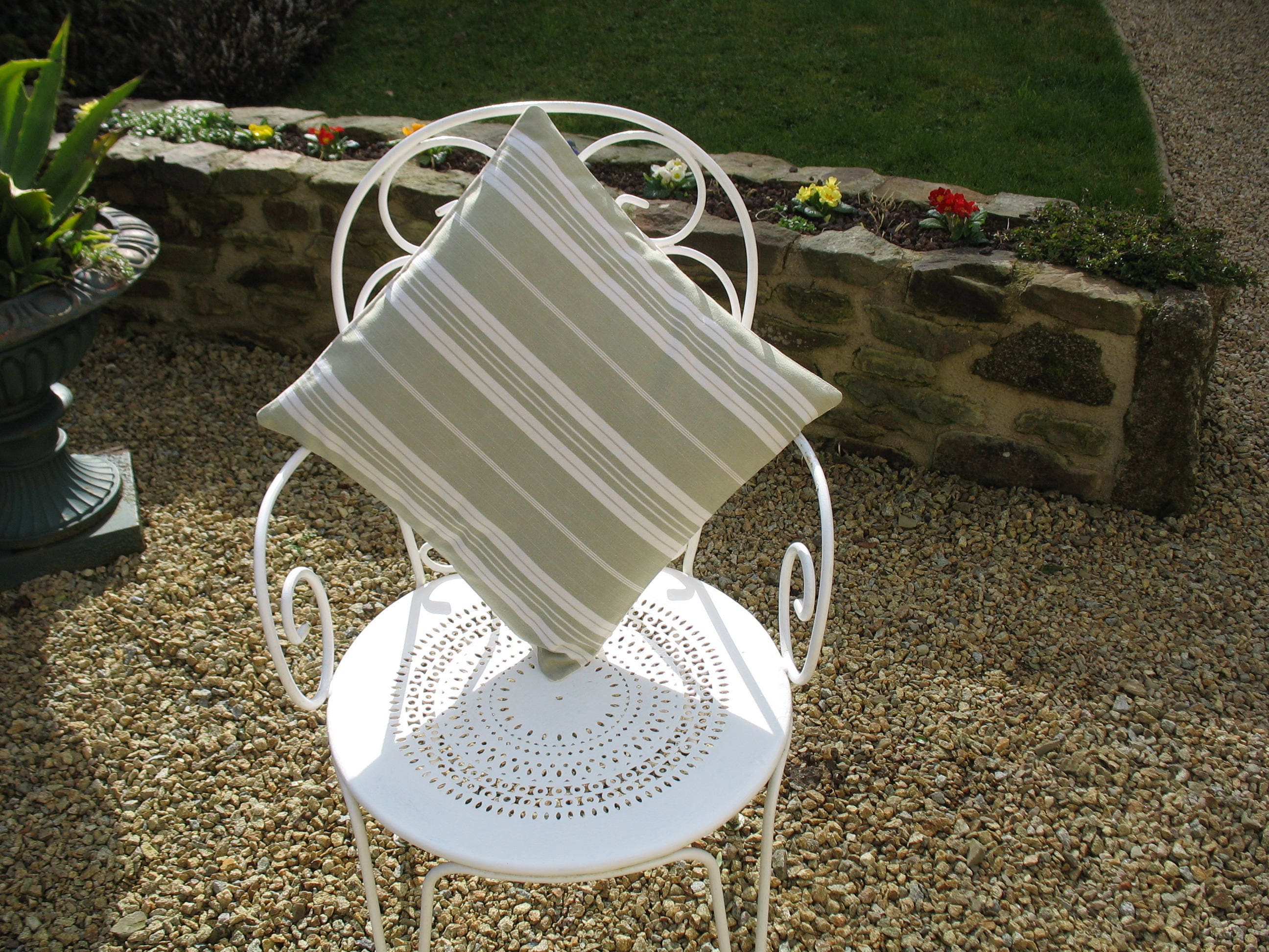 Vintage Français Green Striped Ticking - Couverture de Coussin Lin Fait Maison à Partir Matériaux Vi