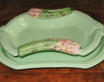 A Beautiful Vintage French Majolica Asparagus Platter & Drainer ~ " Silea Paris " ~ 1960's ~ Excellent Condition