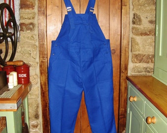 Vintage French Blue Work Wear/ Dungarees ~ "Le Mont Carmel"  ~ Size L ~ 100% Cotton ~ Made in France