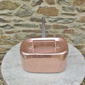 A Vintage French  Hand Hammered Copper Braising Pot / Pan Daubiere And Lid Tin Lined With Iron And Copper Handles From Mid To Late 1800&#39;s