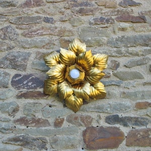 A Very Nice Vintage French Gold Painted Toleware Conservatory / Orangery Sunburst / Sunflower Ceiling Light