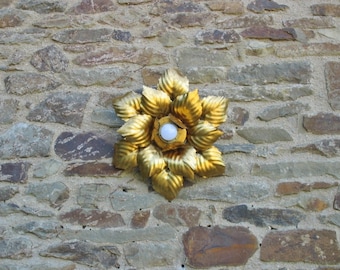 A Very Nice Vintage French Gold Painted Toleware Conservatory / Orangery Sunburst / Sunflower Ceiling Light