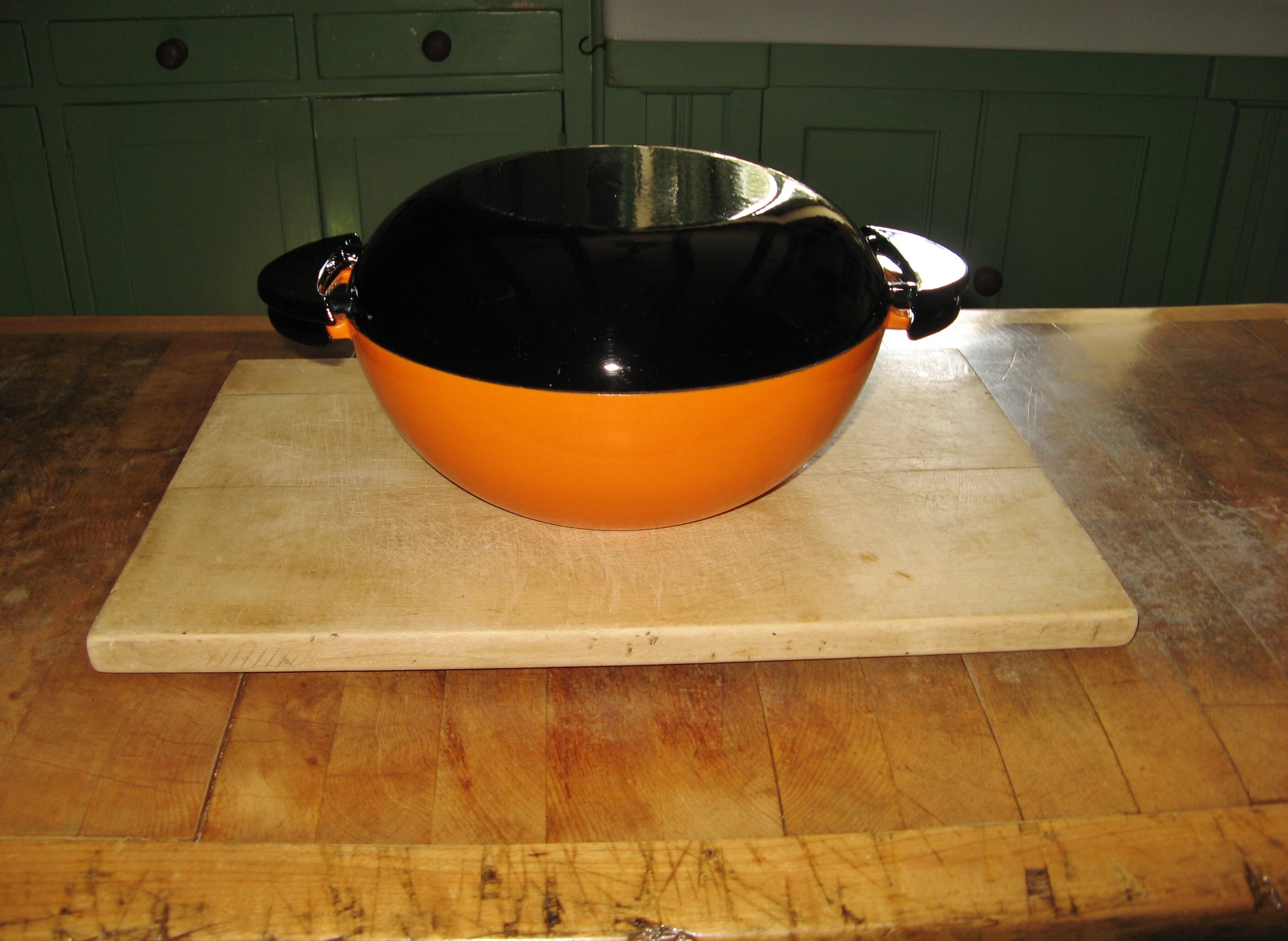 Vintage Art Déco Style Heavy Cast Iron Casserole/Four Hollandais ~ 26 cm Orange & Noir Pot Multifonc