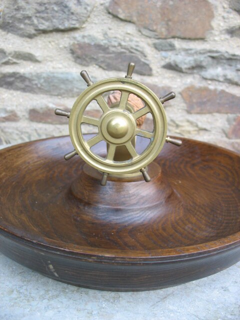 A Very Nice Vintage Brass Ships Wheel Nut Cracker Mounted on A