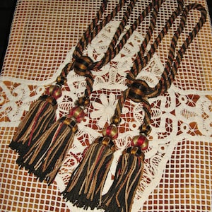 A Fabulous Pair of Antique French Large Chateau Curtain Tassel Tie Backs ~ French Shabby Chic ~ Passementiere ~ Silk & Wool ~ Late 1800&#39;s