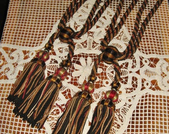 A Fabulous Pair of Antique French Large Chateau Curtain Tassel Tie Backs ~ French Shabby Chic ~ Passementiere ~ Silk & Wool ~ Late 1800&#39;s