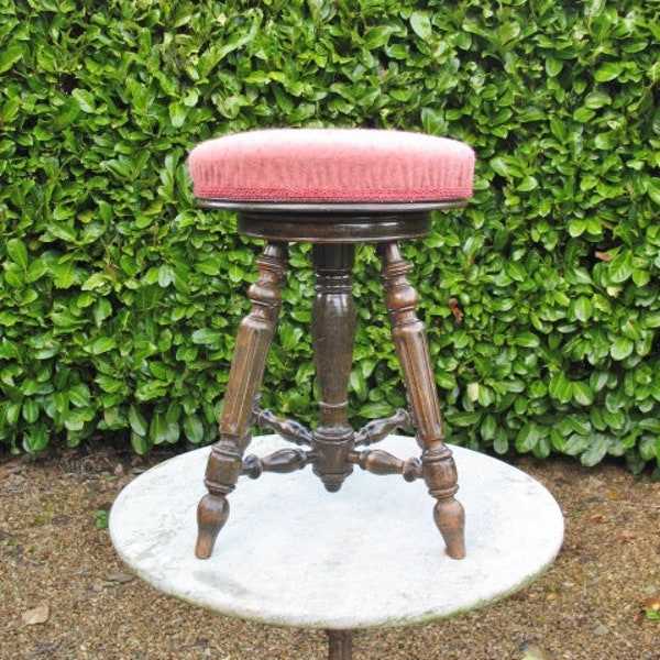 Un très beau tabouret de piano/tabouret de musique vintage en bois tourné français