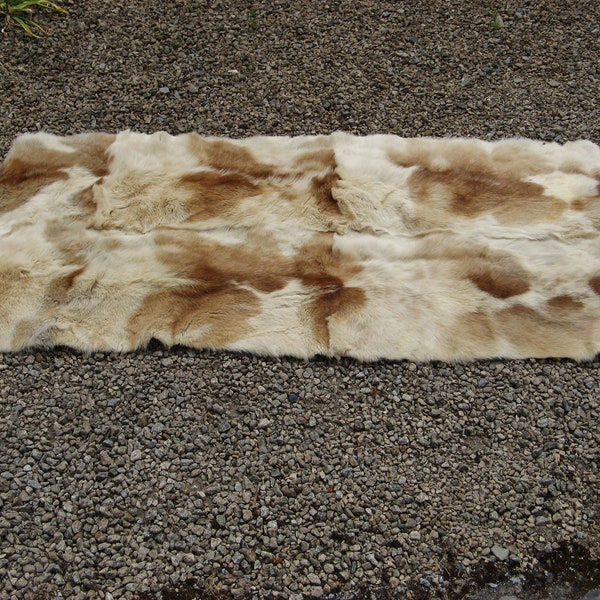 Beautiful Vintage French Cream & Brown Patchwork Chamois Skin  Rug/Carpet/Throw ~ 1970's