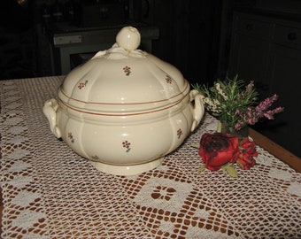A Beautiful Vintage French Digoin Sarreguemines Large Ironstone Footed Soup Tureen With Lid ~ " ARROMANCHES" Design ~ 1960's