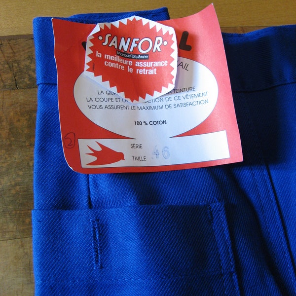 Vintage French Blue Work Wear/Trousers ~ Sanfor - Le Vetement De Travail De Quality ~ Size T46 ~ 36"/32"~ 100% Cotton ~ Unworn ~ Deadstock