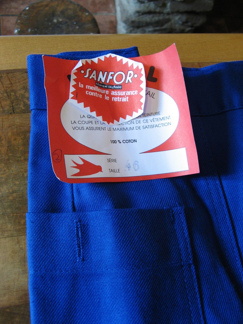 Vintage French Blue Work Wear/Trousers Sanfor Le Vetement De Travail De Quality Size T46 36/32 100% Cotton Unworn Deadstock image 1