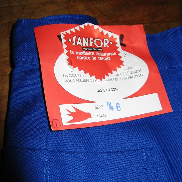 Vintage French Blue Work Wear/Trousers ~ Sanfor - Le Vetement De Travail De Quality ~ Size T46 ~ 36"/32"~ 100% Cotton ~ Unworn ~ Deadstock