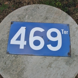 A Good  Vintage French SNCF  Railway Blue And White Enamel Track Side Number  Sign Panel  &quot; 469 Ter&quot;
