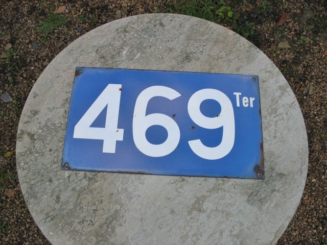 Un Bon Millésime Français Sncf Chemin de Fer Bleu et Blanc Enamel Côté Piste Numéro Panneau 469 Ter 