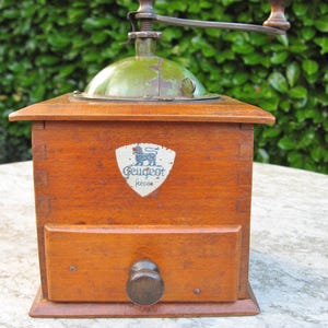 A Very Nice French Wooden Coffee Grinder By Peugeot Freres Good Working Order Great In Country / Farmhouse Kitchen image 3