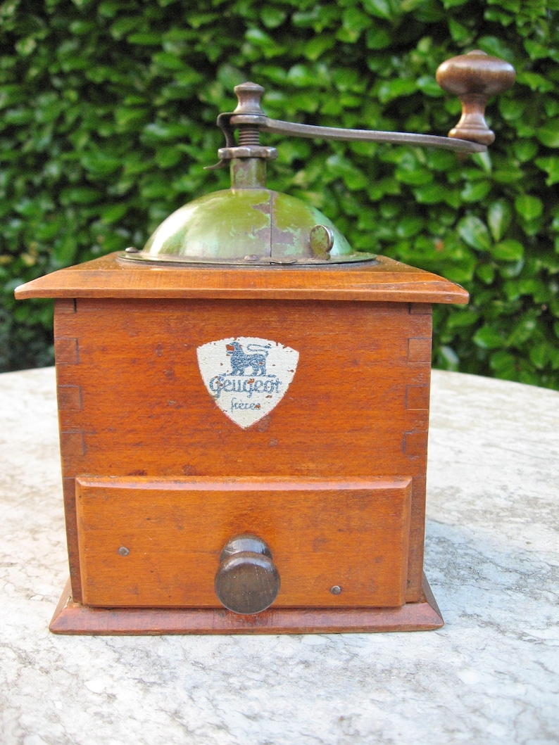 A Very Nice French Wooden Coffee Grinder By Peugeot Freres Good Working Order Great In Country / Farmhouse Kitchen image 3