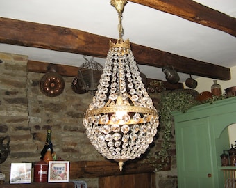 Lámpara de techo vintage de cristal francés Montgolfier, década de 1960