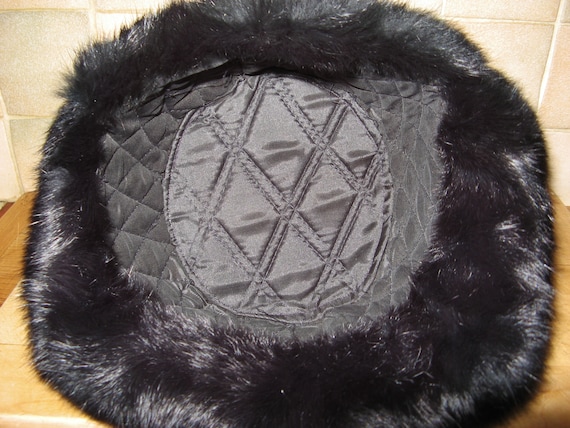 A Good Vintage French Unisex Black Rabbit Fur Hat / Ushanka