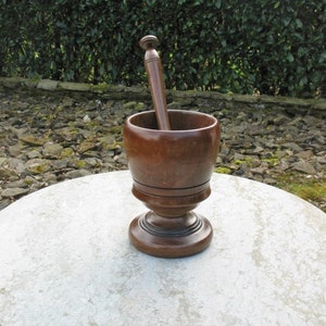 A Nice Vintage French Turned Hardwood Pestle And Mortar