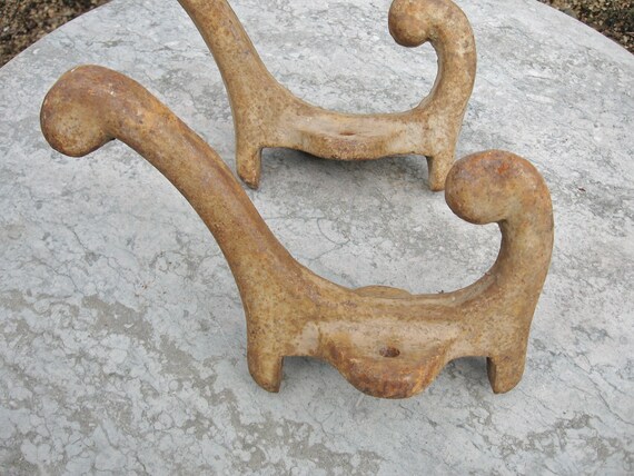 A Good Vintage Pair of French Very Heavy Duty Cast Iron Coat Hooks 