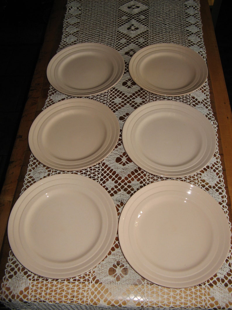 6 X Beautiful Vintage French Art Deco Porcelain Blush Pink Dinner