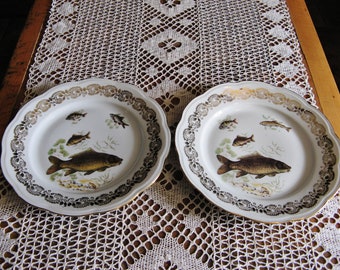 Set Of 2 Beautiful Vintage French  "Limoges" Fish Side Plate ~ Mid 20th Century