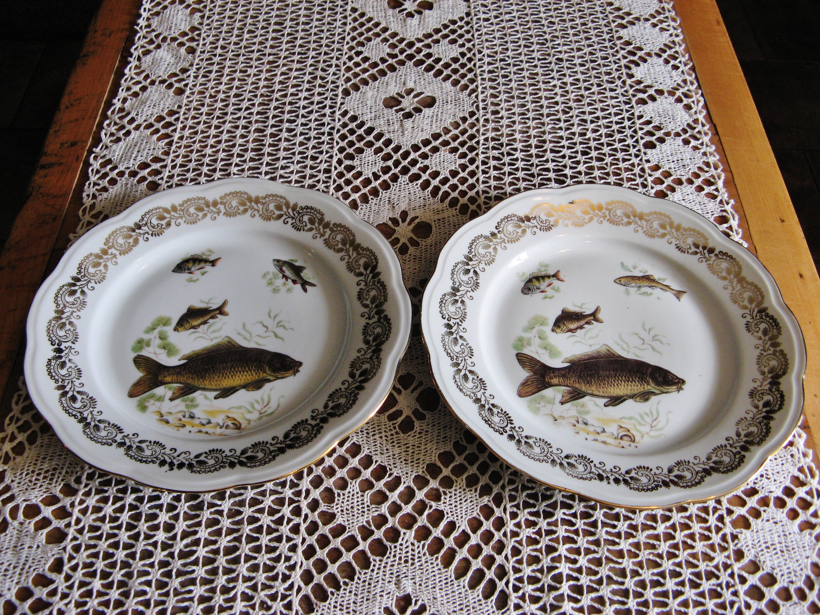 Set de 2 Belles Français Vintage Limoges Fish Side Plate ~ Milieu Du 20Ème Siècle
