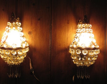 A Beautiful Pair Of Vintage French Crystal Montgolfiere Wall Lights/Sconces ~ 1970's