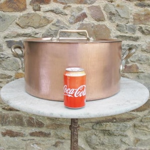 Sällsynt vintage fransk G. Mora 38 cm hamrad koppargryta / buljong / rondeau med lock