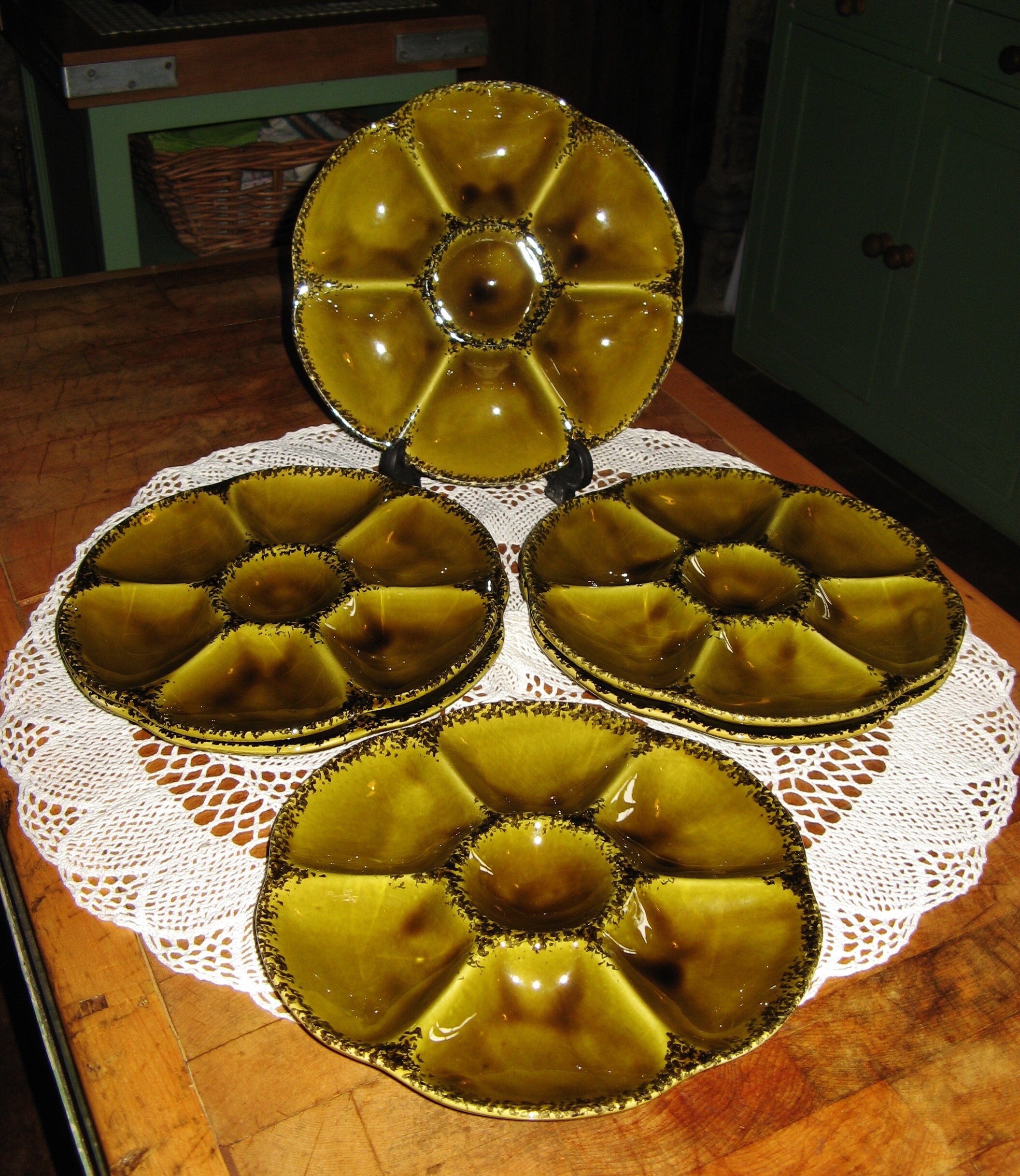 Ensemble de 6 Beaux Millésimes Français Gien Factory Oyster Serving Plate ~ Portions Majolica/Barbot