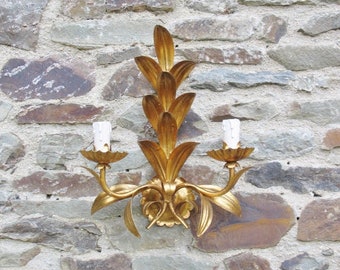 A Very Nice Vintage French Gilded Toleware  Wall Light / Sconce