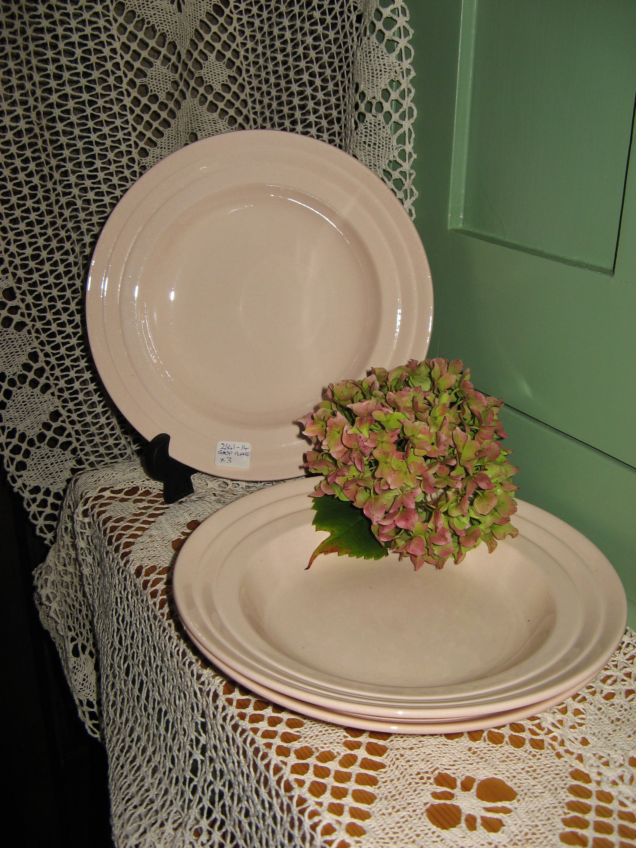 3 X Belle Français Vintage Assiettes de Soupe Rose Blush Delaco Porcelain - Ceranord St Armand Année