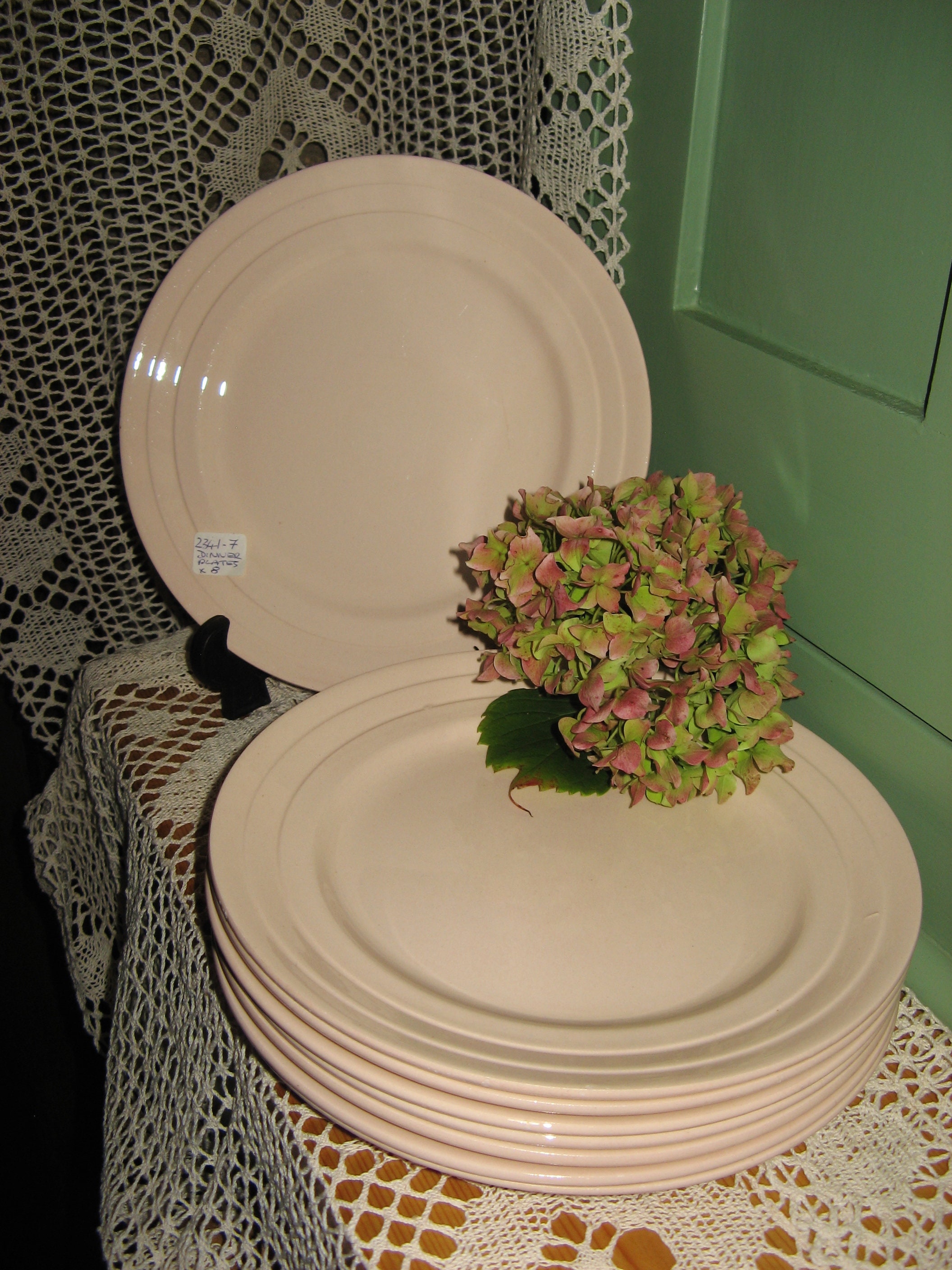 8 X Beau Millésime Français Art Déco Porcelaine Blush Pink Diner Plates ~ Ceranord St Armand 1930's