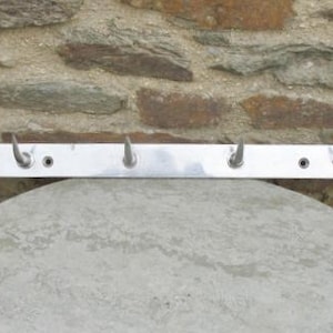 Vintage French Stainless Steel Metal Butchers Hanging Bar / Rack  Hooks / Meat Hooks With Five Hooks, Cup Hooks Or For Hanging Pans.