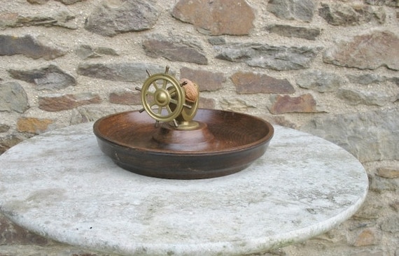 A Very Nice Vintage Brass Ships Wheel Nut Cracker Mounted on A