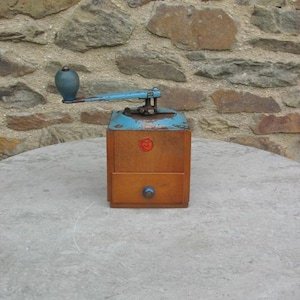 Vintage French " AS " Coffee Grinder Wood And Metal Good Working Order  Great In Country / Farmhouse Kitchen
