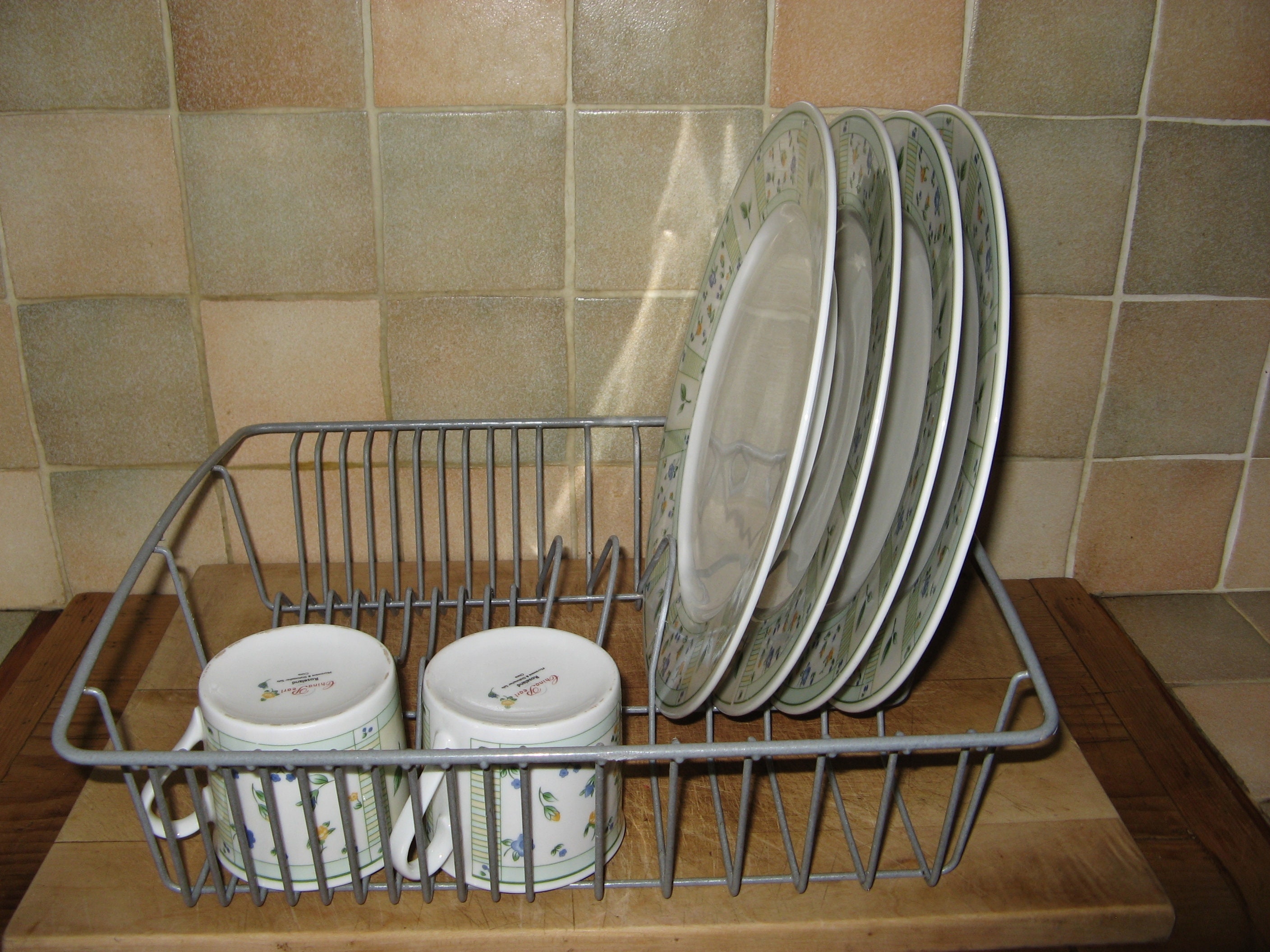 Vintage Français Gris Vinyle Enduit Métal/Fil Plat Dish Dying Rack Shelf ~ Kitchen Storage Organizer