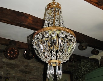 vintage Français Crystal Montgolfier Chandelier Plafonnier ~ 1960,s