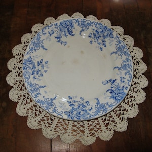 An Antique French Blue  White Transferware Ironstone Large Tea Stained Serving Plate ~ &quot;St Amand Et Hamage Nord&quot; ~ Rare &quot;Campanule Pattern&quot;