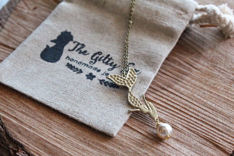 Brass /& Pearl Mermaid Necklace