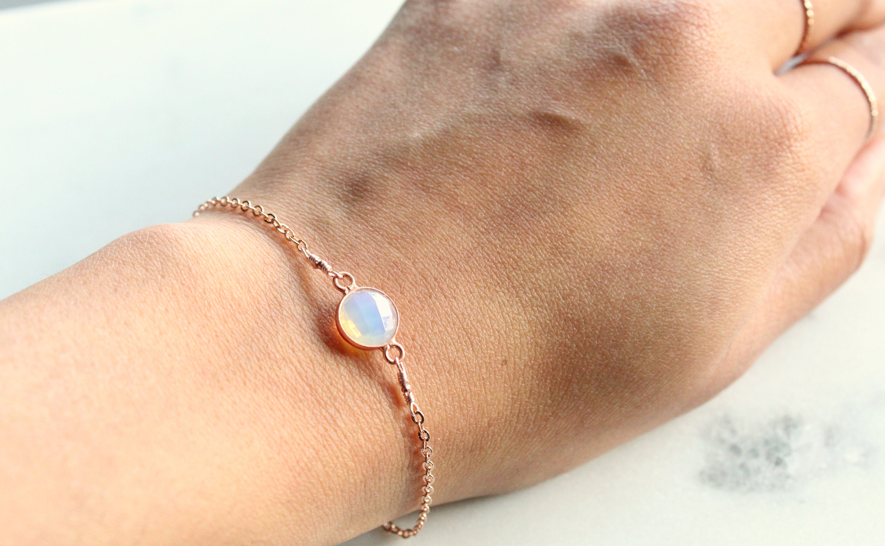 Opalite Rose Gold Bracelet Sparkly Rose Gold Bracelet | Etsy