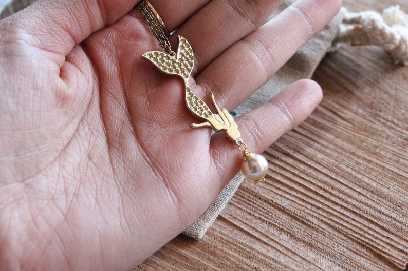 Brass /& Pearl Mermaid Necklace