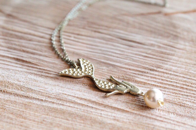Brass /& Pearl Mermaid Necklace